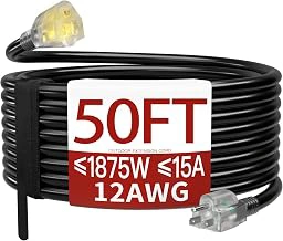 50 FT 12 AWG SJTW Heavy Duty Outdoor Extension Cord with Light