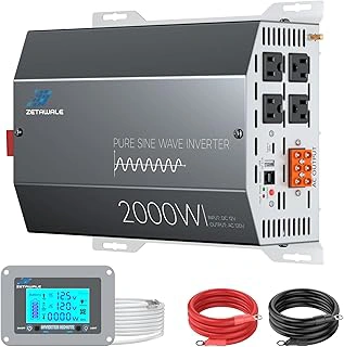 2000 Watts Pure Sine Wave Inverter 12V DC to 110V/120V AC Converter, 4000W Peak, LCD Remote Control, 4 AC Outlets, USB & Type-C – for RV, Truck, Off-Grid Solar, Emergency Power Backup