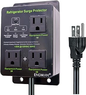 ENDMAN Refrigerator Surge Protector, 3 Outlet Voltage Protector with Time Delay
