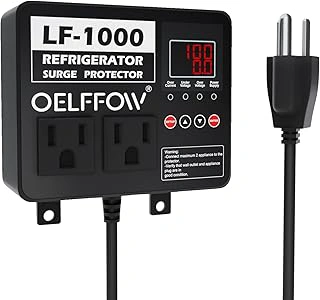 OELFFOW Refrigerator Surge Protector, 2 Outlet, Time Delay & Real-time Display